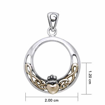 Celtic Claddagh & Celtic Knotwork Silver and 14K Gold accent Pendant TPV1442 - Jewelry